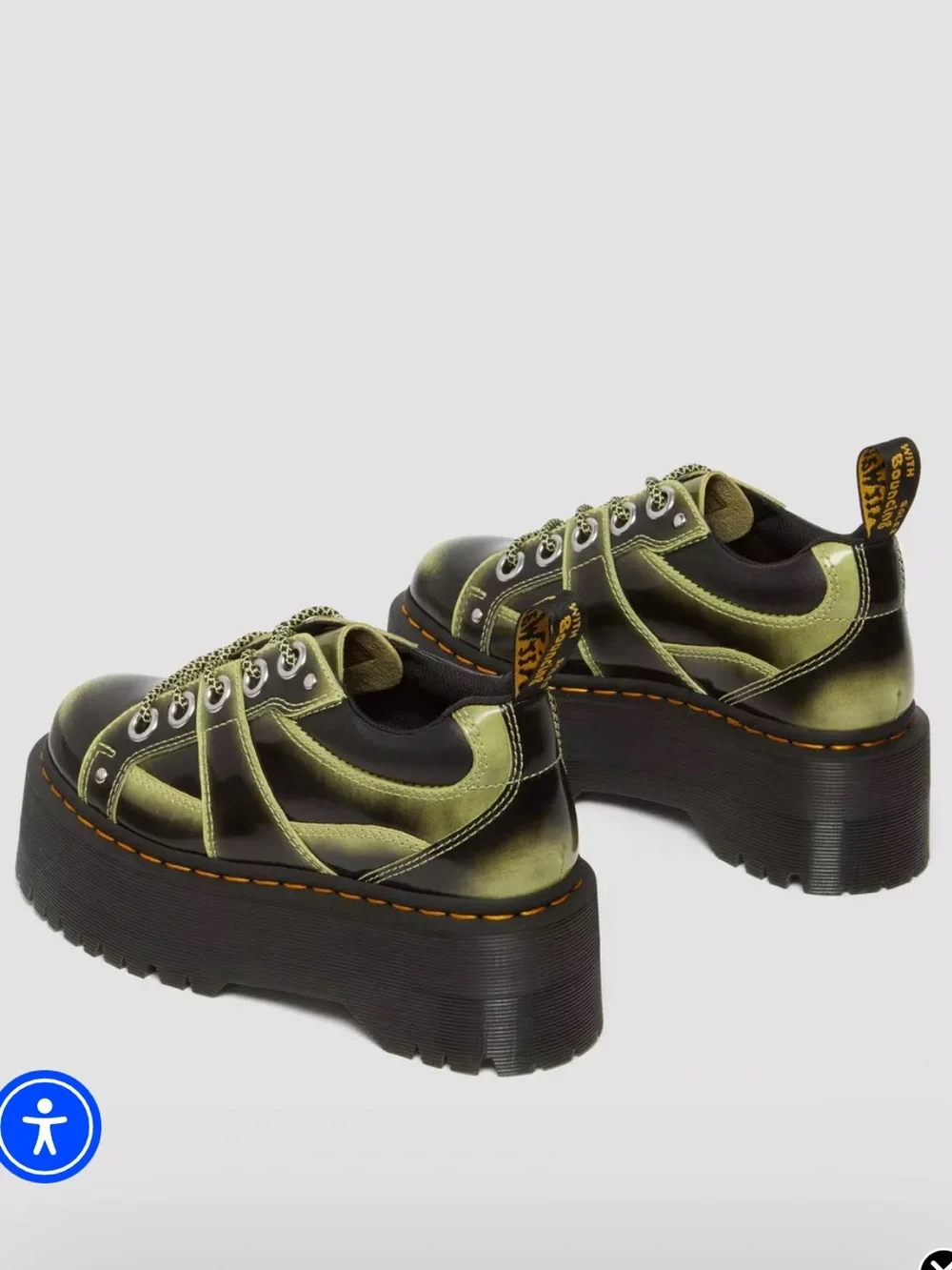 Dr Martens 5-eye max distressed leather platform shoes in lime green-arcadia
